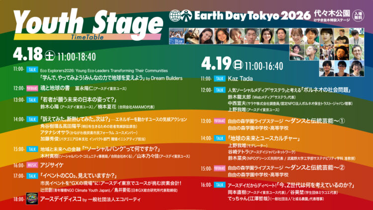 ユースステージのタイムテーブルも発表!10代・20代のアクティビストたちが集います!ステージの電力はペットボトルキャップから!